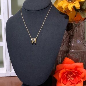 Mini Pop H Necklace Gold Tone 925 Stamped Chain w/ Black Enamel H w/ S925 Stamp